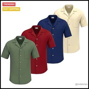 Short Sleeve Cuban Collar Button Down Shirts Wrinkle Free Stylish Casual